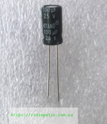 100uf-25v Електролітичний конденсатор 100uF 25V 105C ( 100мкФ 25В 105град , 100*25*105гр ) HITANO 6,3*11мм - Зображення 1