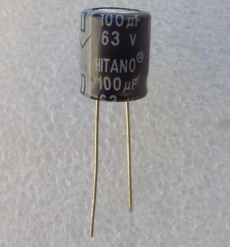 100uf-63v Електролітичний конденсатор 100uF 63V 105C ( 100мкФ 63В 105град , 100*63*105гр ) HITANO 10*13мм - Зображення 1
