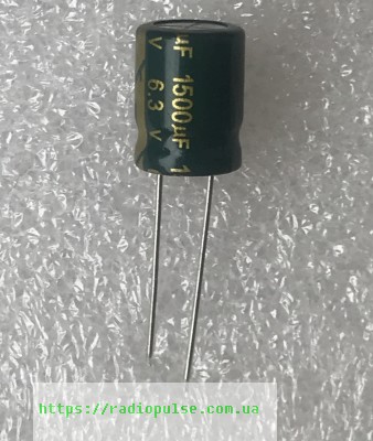 1500uf-63v-mal Конденсатор комп'ютерний 1500uF 6,3V 105C ( 1500мкФ 6,3В 105град , 1500*6,3*105гр ) 10x13мм - Зображення 1