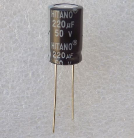 220uf-50v Електролітичний конденсатор 220uF 50V 105C ( 220мкФ 50В 105град , 220*50*105гр ) HITANO 10*16мм - Зображення 1