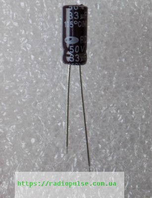 33uf-50v Електролітичний конденсатор 33uF 50V 105C ( 33мкФ 50В 105град , 33*50*105гр ) HITANO 6,3*11мм - Зображення 1