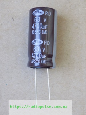 4700uf-63v Електролітичний конденсатор 4700uF 63V 105C ( 4700мкФ 63В 105град , 4700*63*105гр ) samwha гнучкі виводи. 22*45мм - Зображення 1