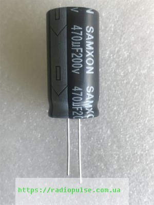 470uf-200v Електролітичний конденсатор 470uF 200V 105C ( 470мкФ 200В 105град , 470*200*105гр ) гнучкі виводи samxon 18*36мм - Зображення 1