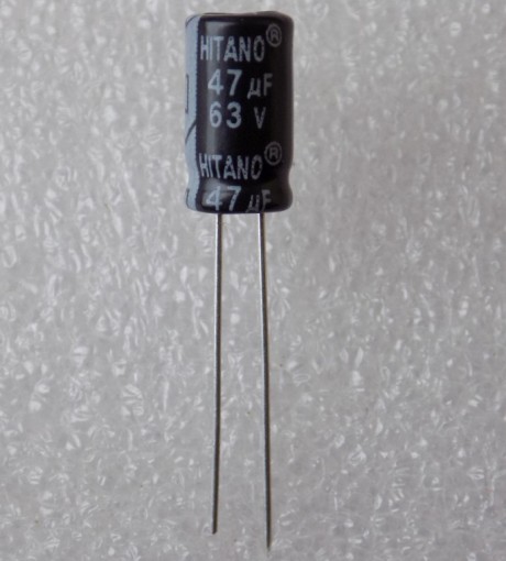 47uf-63v Електролітичний конденсатор 47uF 63V 105C ( 47мкФ 63В 105град , 47*63*105гр ) HITANO 6,3*11мм - Зображення 1