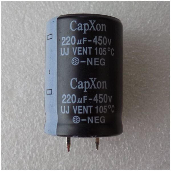 Електролітичний конденсатор 220uF 450V 105C ( 220мкФ 450В 105град , 220*450*105гр ) жорсткі виводи 25*35 мм