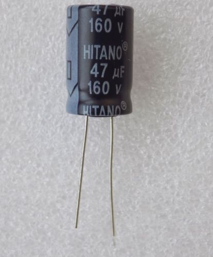 elektroliticheskij-kondensator-47uf-160v Електролітичний конденсатор 47uF 160V 105C ( 47мкФ 160В 105град , 47*160*105гр ) HITANO 13*21мм - Зображення 1