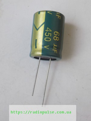 elektroliticheskij-kondensator-68mf-450v Електролітичний конденсатор 68uF 450V 105C ( 68мкФ 450В 105град , 68*450*105гр ) гнучкі виводи 18*26мм - Зображення 1