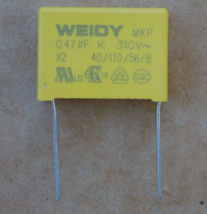 kondensator-047uf-310v Конденсатор металоплівковий змінної напруги 0,47 mkf-310 VAC (±10%) <CLASS X2-MKP> шаг 22,5 мм - Зображення 1