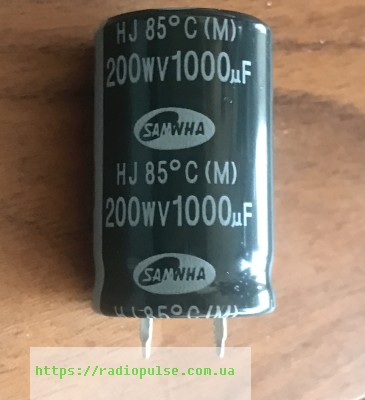 kondensator-1000uf-200v Електролітичний конденсатор 1000uF 200V 85C ( 1000мкФ 200В 85град , 1000*200*85гр ) жорсткі виводи samwha mini 25*40мм - Зображення 1