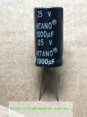 kondensator-1000uf-25v Електролітичний конденсатор 1000uF 25V 105C ( 1000мкФ 25В 105град , 1000*25*105гр ) HITANO 10*20мм - Зображення 1