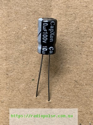kondensator-10uf-100v Електролітичний конденсатор 10uF 100V 105C ( 10мкФ 100В 105град , 10*100*105гр ) capxon 6,3*11мм - Зображення 1
