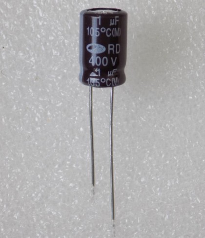 kondensator-1uf-400v-105gr Електролітичний конденсатор 1uF 400V 105C ( 1мкФ 400В 105град , 1*400*105гр ) samwha 8*11,5мм - Зображення 1