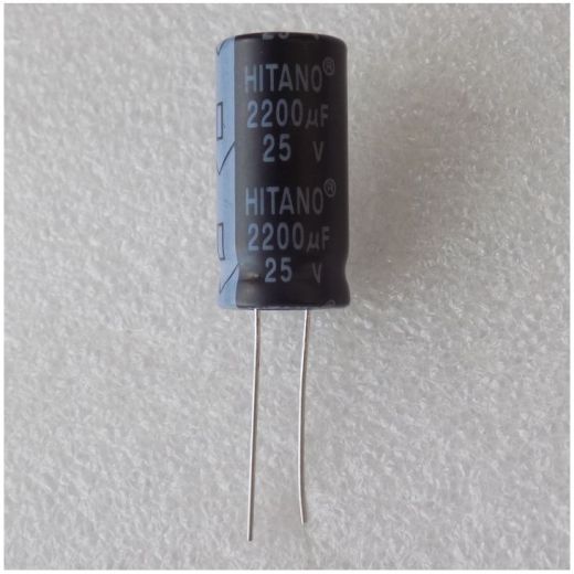 kondensator-2200uf-25v Електролітичний конденсатор 2200uF 25V 105C ( 2200мкФ 25В 105град , 2200*25*105гр ) HITANO 13*26мм - Зображення 1