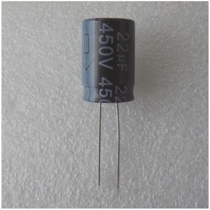 kondensator-22uf-450v Електролітичний конденсатор 22uF 450V 105C ( 22мкФ 450В 105град , 22*450*105гр ) 13*20мм - Зображення 1