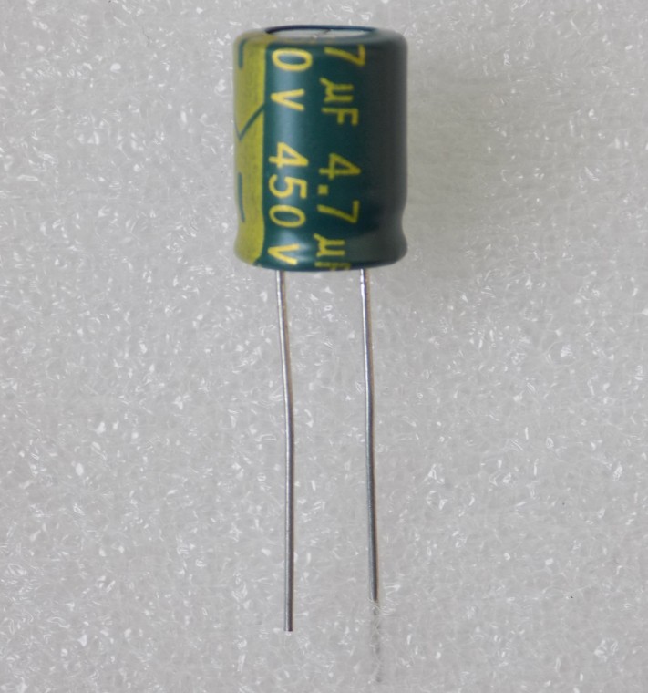 kondensator-4-7uf-450v Електролітичний конденсатор 4,7uF 450V 105C ( 4,7мкФ 450В 105град , 4,7*450*105гр ) chong 10*13мм - Зображення 1