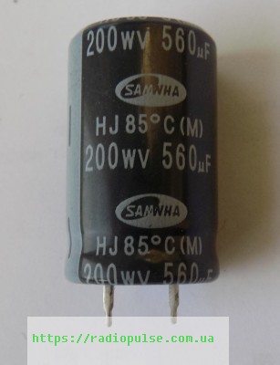 kondensator-560uf-200v Електролітичний конденсатор 560uF 200V 85C ( 560мкФ 200В 85град , 560*200*85гр ) samwha жорсткі виводи 22*35мм - Зображення 1