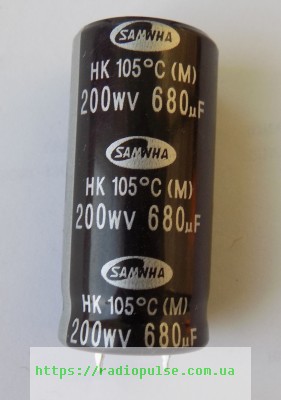 kondensator-680uf-200v Електролітичний конденсатор 680uF 200V 105C ( 680мкФ 200В 105град , 680*200*105гр ) жорсткі виводи samwha 22*45мм - Зображення 1