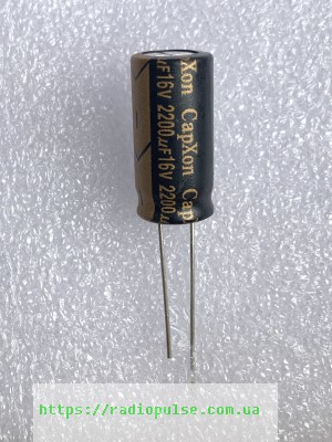 kondensator-kompyuternyj-2200uf-16v Конденсатор комп'ютерний 2200uF 16V 105C ( 2200мкФ 16В 105град , 2200*16*105гр ) CapXon 10x20мм - Зображення 1