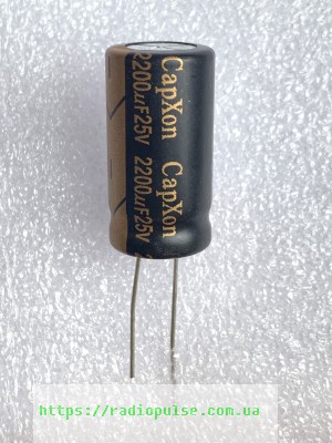 kondensator-kompyuternyj-2200uf-25v Конденсатор комп'ютерний 2200uF 25V 105C ( 2200мкФ 25В 105град , 2200*25*105гр ) CapXon 13x25мм - Зображення 1