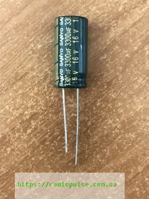 kondensator-kompyuternyj-3300mkf-16v-sanyo Конденсатор комп'ютерний 3300uF 16V 105C ( 3300мкФ 16В 105град , 3300*16*105гр ) Sanyo 10x25мм - Зображення 1