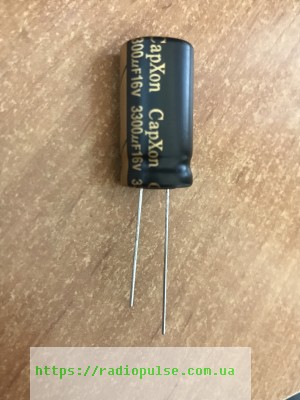 kondensator-kompyuternyj-3300mkf-16v Конденсатор комп'ютерний 3300uF 16V 105C ( 3300мкФ 16В 105град , 3300*16*105гр ) CapXon 13x25мм - Зображення 1