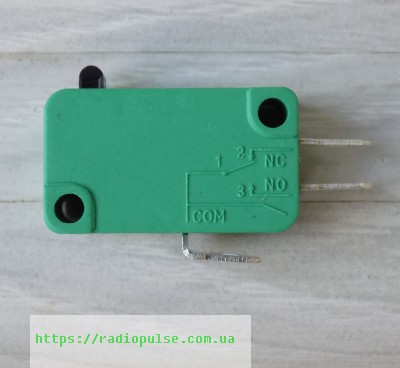 mikropereklyuchatel-mikrik-svch Мікроперемикач(мікрик) 3контакти KW7-0 (250V 16A) зелений - Зображення 1