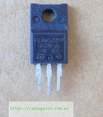 tranzistor-stp13nk60zfp Транзистор STP13NK60ZFP оригінал демонтаж , TO-220F - Зображення 1